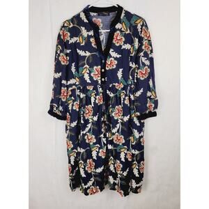 Suzanne Betro dark floral shirt dress Size large velvet trim Retro Whimsigoth